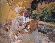 Joaquin Sorolla Maria Pardo sketching in oil painting artist